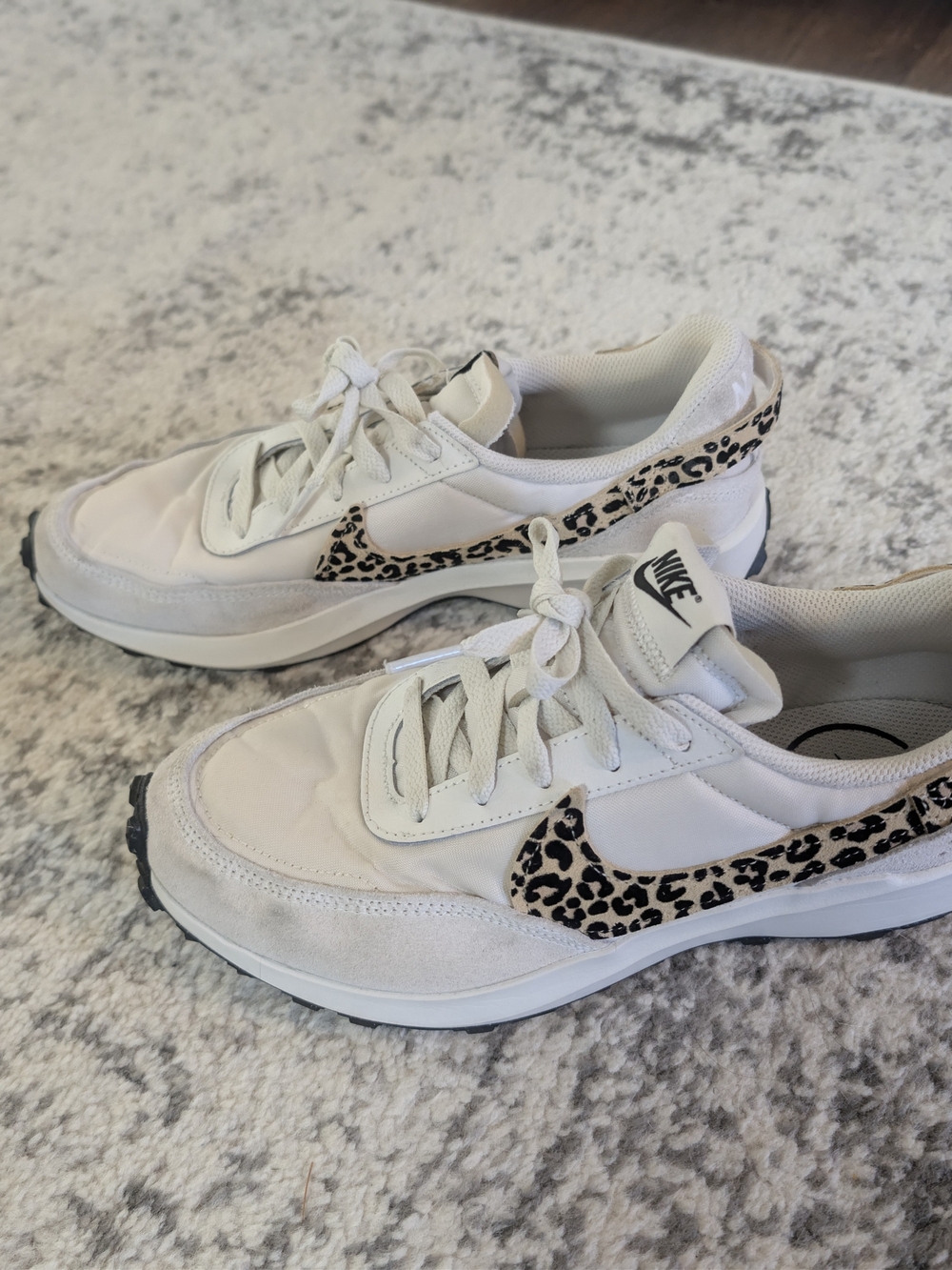 Nike Women’s White Sneakers with Leopard Print Swoosh
